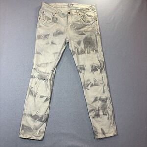 TAKER Men's Distressed Jean Size 38x32 Tye Dyed Cream/Smoke Gray Retro Stretch